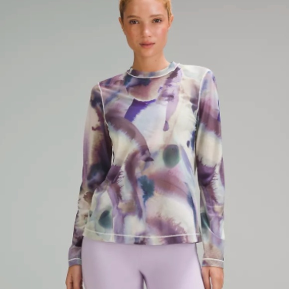 LULULEMON   Keyhole Mesh Long-Sleeve Shirt - Ink Islands Mauve Multi SZ 8 🧘🏻‍♀ - Picture 1 of 13